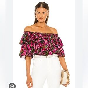 Something Navy Floral Off-Shoulder Top - Pink and Green